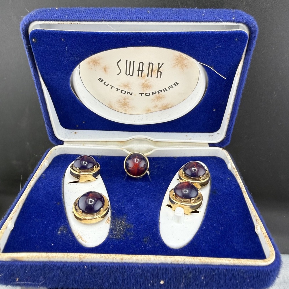 Vintage Swank Button Covers Tie Pin Set